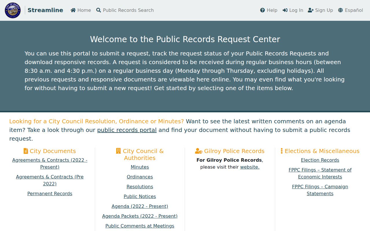 Gilroy people search city public records portal