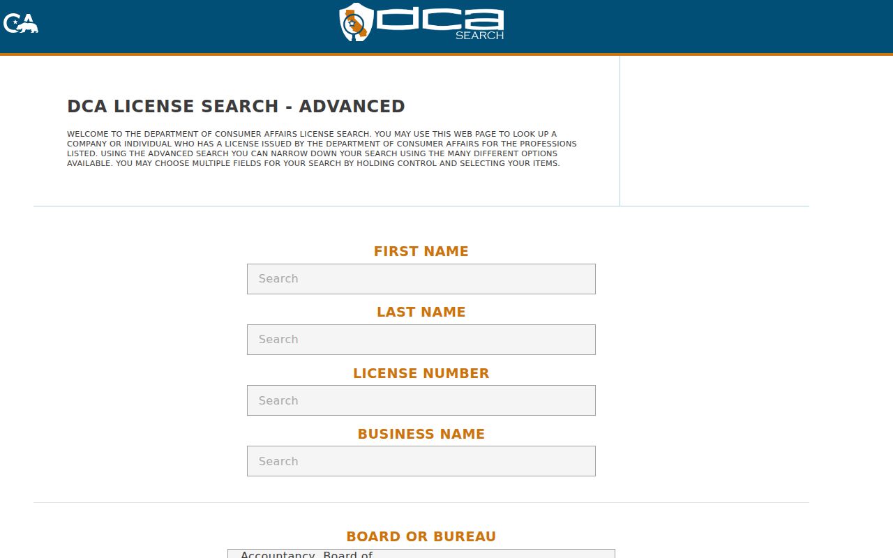 Gilroy people search California DCA license search