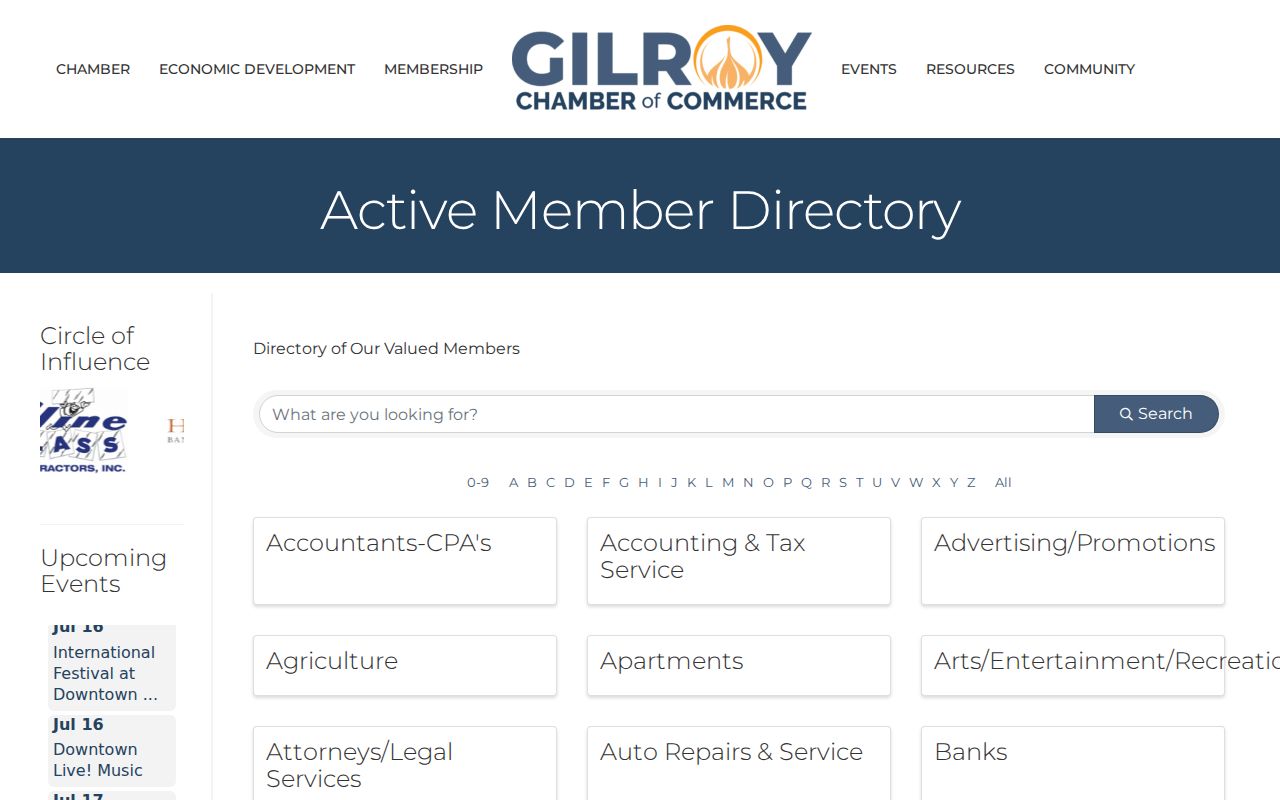 Gilroy people directories Chamber member directory search controls