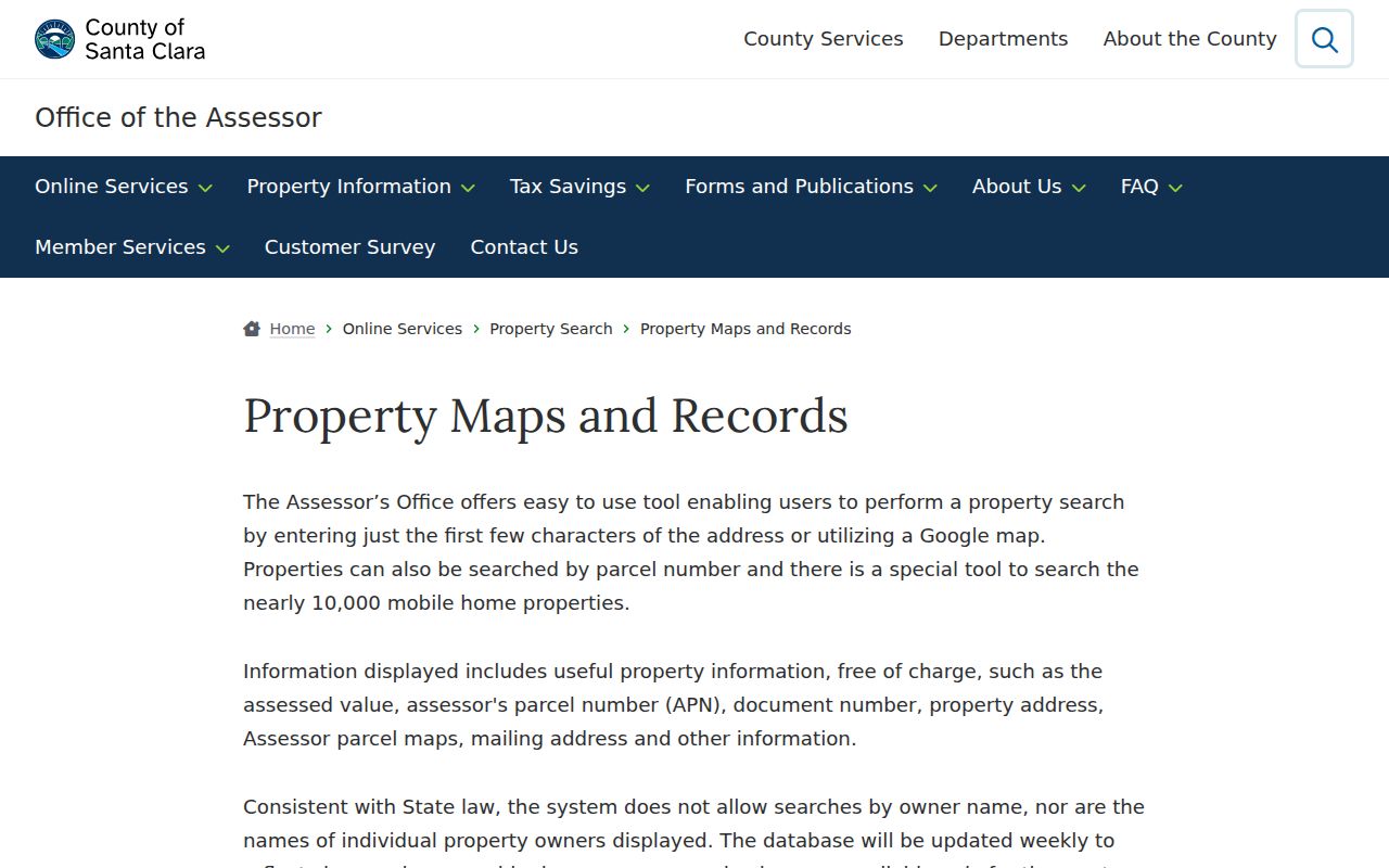 Gilroy public records assessor property search page