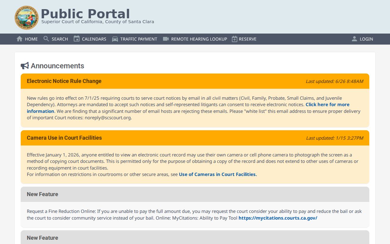 Gilroy public records Superior Court party search fields